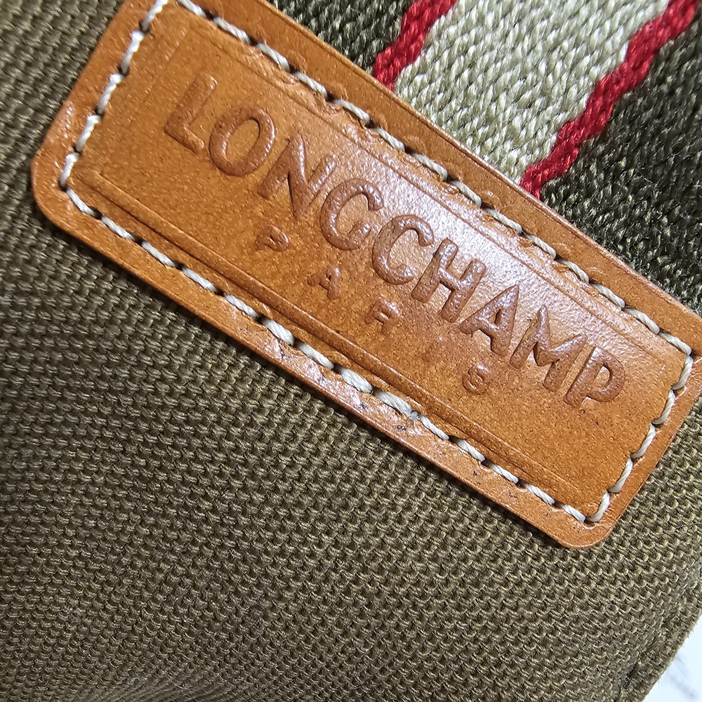 NWT Longchamp 1948 Canvas Pouch - Olive Green Small Handbag with Striped Handle - Picture 5 of 9